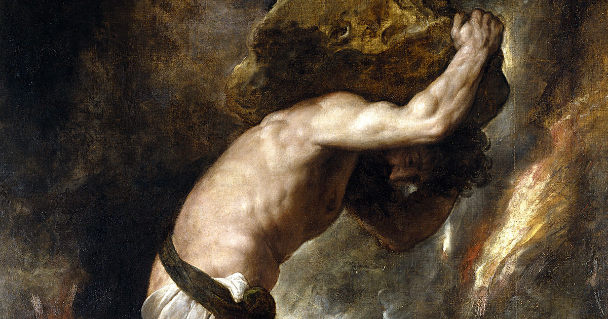 Sisyphe, peinture du Titien – musée du Prado – commons wikimedia