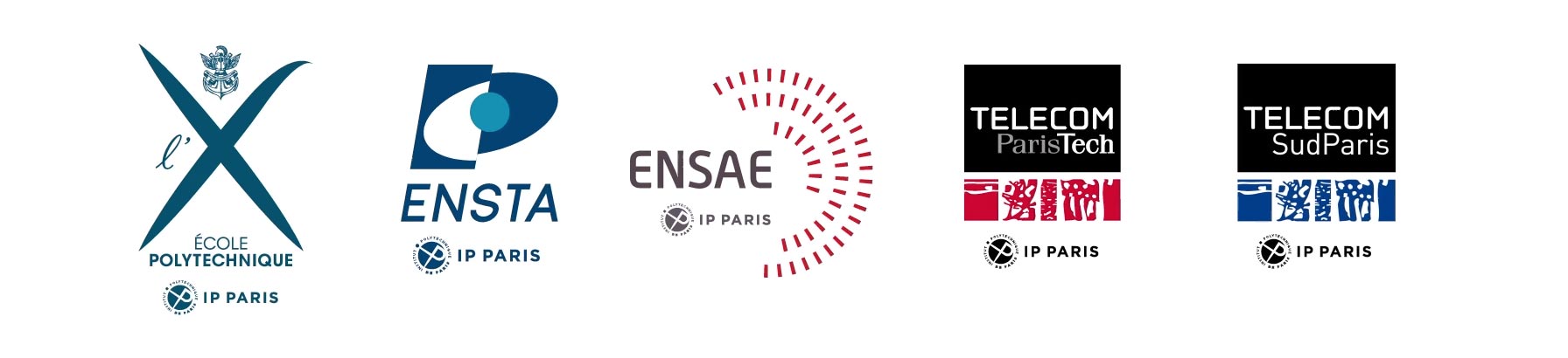 Les 5 écoles IP Paris : Polytechnique, ENSTA, ENSAE, Télécom ParisTech, Télécom SudParis